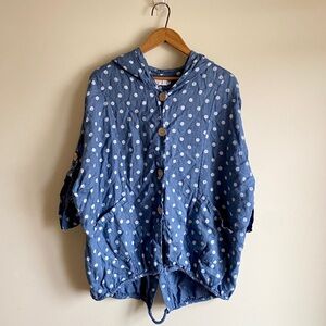 Me & Gee Light Linen Jacket w Hood Adjustable Sleeves Polka Dots